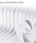 White microfiber eyeglass cleaning cloths, 5x6 inches, 12-pack; close-up fabric texture