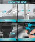 Instructions for using Tough As Nails Brushless Cordless Rivet Gun for quick aluminum fastening.