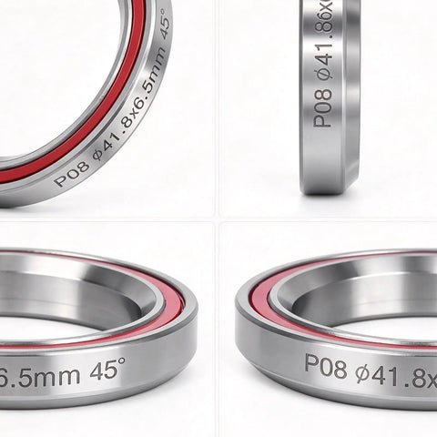 Bulletproof 41.8mm Bike Headset Bearing 2 Pack Sealed 45 Degree Cups close-up detail showing steel bearing and red rubber seal.