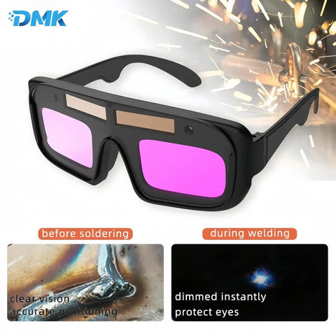 Rugged No Nonsense Laser Safety Glasses Equipped With Auto Darkening Lens Tech, showing pink lenses for welding protection.