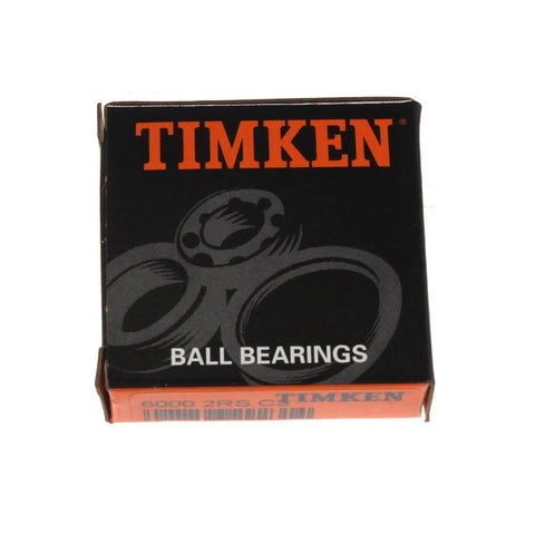 Top Shelf 6000 Series Deep Groove Ball Bearing Featuring Dual Contact Seals to Keep Out Grit and Promises Slick Operation with a 10mm Bore 26mm Outer Diameter 8mm Width plus C3 Loose Internal Clearance for Precision Extra Light Builds That Purrr, Timken packaging viewed from front.