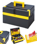 Compact Tool Organizer Box With Removable Tray For DIY Electrical And Craft Tools Heavy Duty Plastic Toolbox Portable Lockable And Durable 10.62 By 14.96 By 8.66 Inches Versatile And Modular For Pro Grade Grab And Go