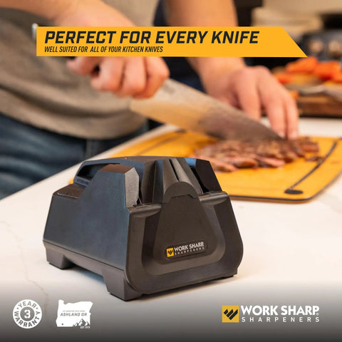 Fully Guided Electric Kitchen Knife Sharpener With Quick Button Push For Even Angles Fast And Easy Drawer Friendly Keeps Dull Knives Razor Sharp For Cookouts And BBQs Makes Kitchen Prep A Breeze