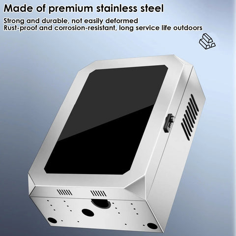 Rock Solid Outdoor EV Charger Lock Box Featuring Hella Reliable Tempered Glass Viewport with stainless steel housing.