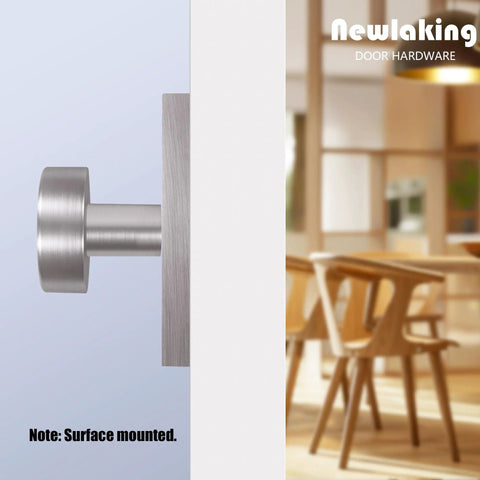 Heavy Duty Zinc Alloy Dummy Door Knobs With Brushed Nickel Finish Universal Decorator Interior Handles Quick Install Nonlocking Hardware side view on white door.