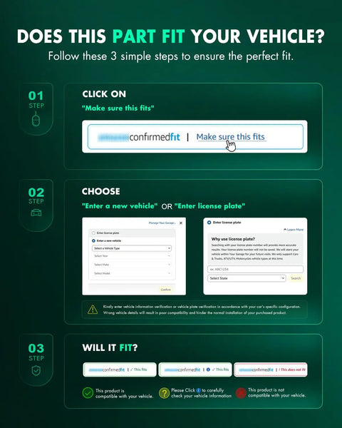 Image showing instructions for checking part compatibility with vehicle including steps to ensure fit.