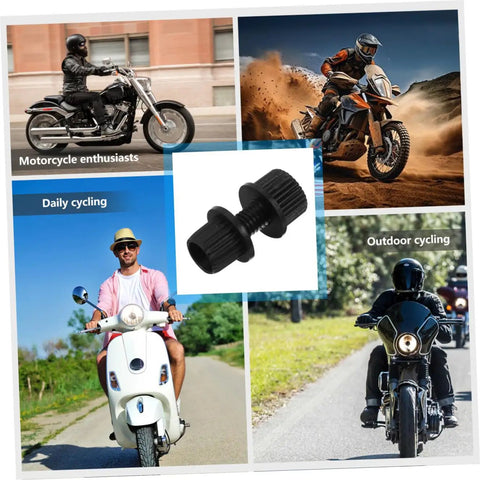 Collage with bikes and 4 Pack Black Nylon Motorcycle License Plate Bolts and Screws for Bikes and Scooters Rust Resistant Easy Install Fasteners
