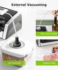 Globefish Technology Vacuum Sealer Machine for home kitchens with external vacuuming feature sealing jar, wine bottle, and bag