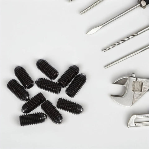 10Pc Carbon Steel Hex Head Ball Plunger Screws Black Spring Loaded Positioning Grubs For Tools And Fixtures Snug Fit on white background