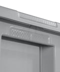 Hella Spacious 50 Gallon Storage Bin Heavy Duty Plastic Tote With Rock Solid Snap On Lid Gray close-up of grip handle detail.