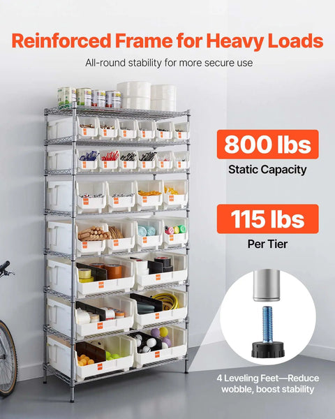 Eight Tier Rolling Storage Rack Featuring Twenty Six Modular Parts Bins Heavy Duty Steel Wire Shelving Cart With Smooth Locking Wheels For Pro Shop Space Zero Fuss Setup And Quick Label Slots with various labeled bins
