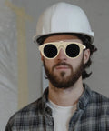 Tough As Nails Welding Safety Glasses With Anti Fog Lenses For Cutting And Grinding Workplace Protection Against Sparks And Liquid Splash Boss Level Shop Eye Gear Heavy Duty Pack worn by a man in a hard hat.