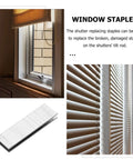 Real Deal Plantation Shutter Staple Repair Kit With Forty Heavy Duty Rust Proof Nails For Secure Tilt Rod And Louver Fix Indoors Outdoors Home Projects, showing window staples for shutter repair.