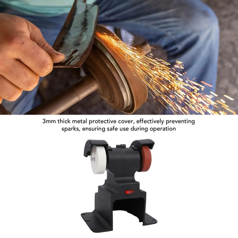 User sharpening a tool with Pocket Sized Cordless Mini Bench Grinder With Killer Copper Motor for effective metal polishing.