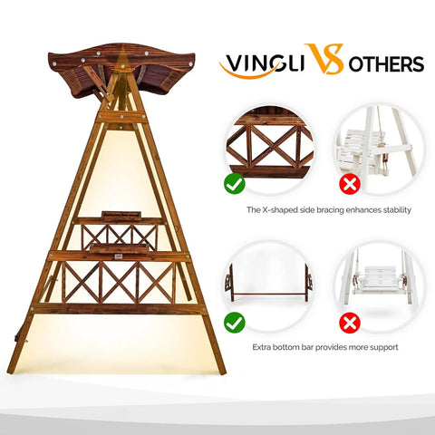 Heavy Duty Six Point Six Foot Porch Swing Frame With Adjustable Canopy Built To Last Wooden A Frame Stand Supports Up To 660 Lbs