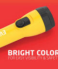 Close-up of yellow LED flashlight with black button, Eight Pack LED Flashlights With Batteries Included Long Runtime Up To 30 Hours
