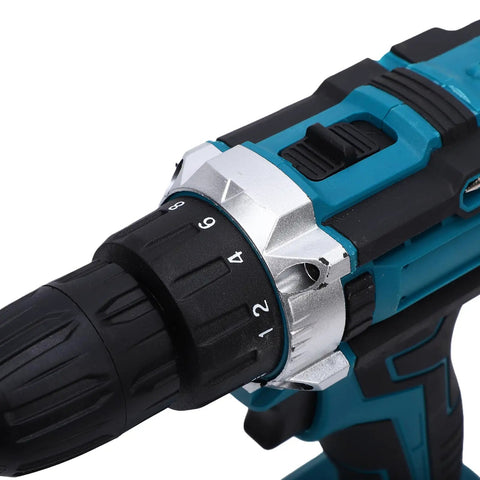Tough As Nails Cordless Drill Set Featuring Dual Speed Control And Forward Reverse Switch powered by battery, showing torque setting dial.