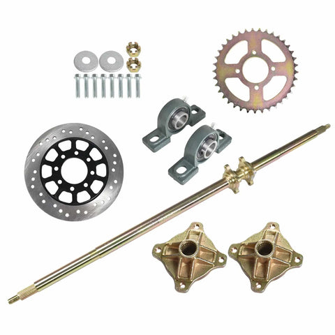 Beefy 44 Inch Rear Axle Shaft Kit With Chain Sprocket And Brake Disc Pillow Block Wheel Hub For ATV Quad Go Kart And Golf Cart Durable
