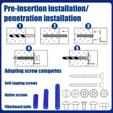 200 Pcs 5/16 Inch Blue Plastic Screw Anchors 2 Inch Length For Drywall Hollow Walls Concrete Tile Cement And Other Surfaces Expanding Plastic Anchors For Secure Fastening Ideal For Stud Walls And Masonry On Drywall Tile Cement Board And Other Surfaces installation guide diagram