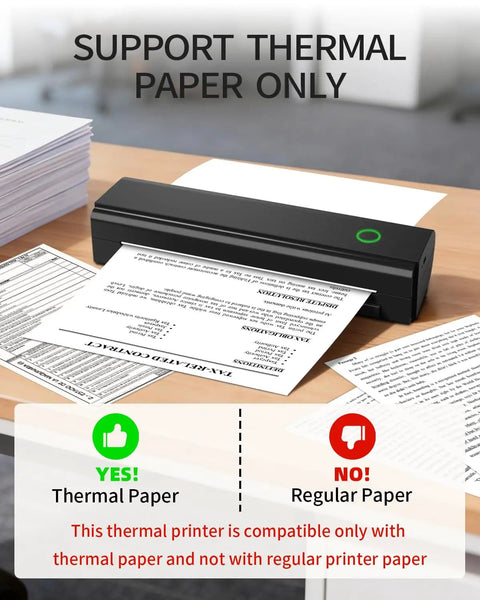 Travel Ready Portable Bluetooth Thermal Printer For On The Go, Inkless N80 Wireless Printer printing documents on a desk