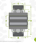Top Shelf Heavy Duty 207KRR17 Hex Bore Bearing With ABEC Precision Rollers and Solid Cylindrical Outer Rings dimensions illustration.
