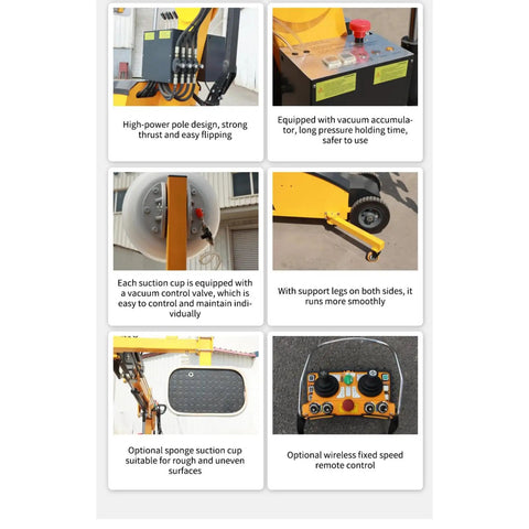 Rock Solid Heavy Duty Vacuum Lifter For Smooth Glass Panel Mounting And Stone Handling showing a control area with safety features.