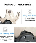 Heavy Duty Electric Hydraulic Cable Cutter 60KN with alloy steel blades and built-in cleaning brush, product features displayed