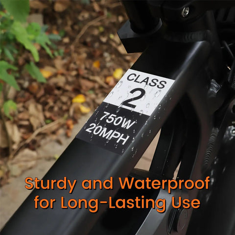 8 Pack E Bike Class 2 Identification Sticker Set For 750W 20MPH Rating Waterproof Vinyl Decals For Electric Bicycle Frame