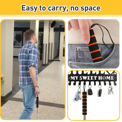 Built Different Extendable Smoke Detector Tester Pole And Emergency Exit Light Reach Wand Featuring High Quality Stainless Construction For No Sweat Work being held and stored.