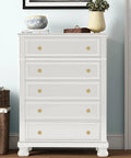 White dresser with 10 pack brushed gold cabinet knobs in a stylish room setting, highlighting the easy-to-install feature.