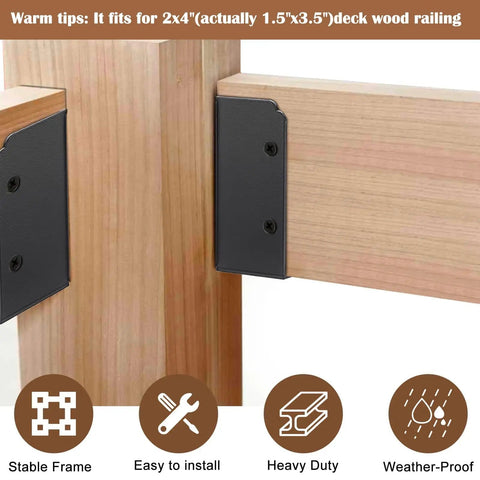 Deck Railing Bracket Connectors For 2x4 Wood Posts Stainless Steel 24 Pcs With Screws Black Fence Brackets Kit installed