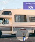 Heavy Duty Inline RV Water Filter With Hose Protector Quick Twist Fit installed on side of RV for clean water access.