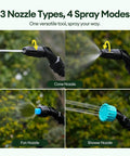 Three nozzle types for 2 Gallon Battery Powered Sprayer With Automatic Pump, 2200mAh Battery, 3 Nozzles, lawn and garden use.
