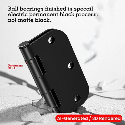 Close-up of Top Shelf Matte Black Door Hinges 3.5 Inch, showcasing ball bearings and permanent black finish.