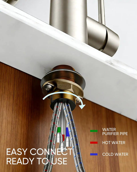 Two Handle Kitchen Faucet With Pull Down Sprayer And 24 Inch Hose Brushed Nickel 3 In 1 Water Filter Purifier connections
