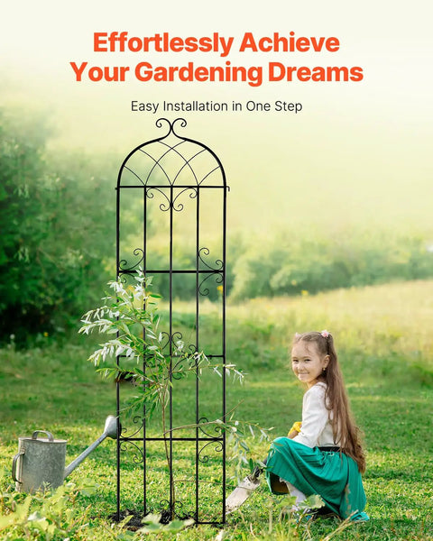 Heavy Duty Rustproof Metal Garden Trellis Set 4 Pack 87 By 20 Inches Climbing Plant Support used by girl for plants outdoors