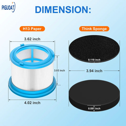 Dimensions of filters in Pro Grade Filter Kit For PowerClean FurGuard 280W And FurFinder 200W Cordless Vacuums with measurements.