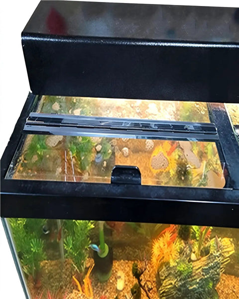 Top Shelf Acrylic Continuous Piano Hinges 12 Inch Black 2 Piece Set For Clear Display Cases Figurine Boxes Model Dust Covers Sweet Fit Zero Hassle Swings on aquarium lid.