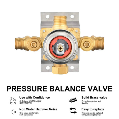 Brass pressure balance valve for Brushed Nickel Shower Faucet Set With Valve And 48 Settings, ensuring stable water temperature