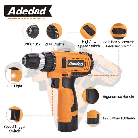 Cordless Ratchet Wrench And Drill Set With 12V Battery Power, 2 Li Ion Batteries Included, 10 Sockets, 3/8 Inch Drive, detailed features