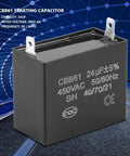 Top Shelf Heavy Duty CBB61 Style Run Capacitor 24 Microfarad 450 Volt AC Motor Starter Upgrade For Portable Generators And Diesel Engines UL Rated Rock Solid, CBB61 capacitor with rated specifications.
