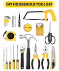 DIY Tool Kit Set With Storage Case For Home Garage And Office Grab And Go Hand Tools For Quick Fixes And Everyday Projects Fully Organized And Ready To Tackle Any Job, featuring 27 pieces including saw, screwdrivers, hammer, and scissors.