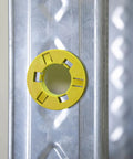 100 Pack Yellow Snap Fit Bushings For Metal Studs Low Voltage Cable Protection Polypropylene Wire Grommets mounted on metal stud.