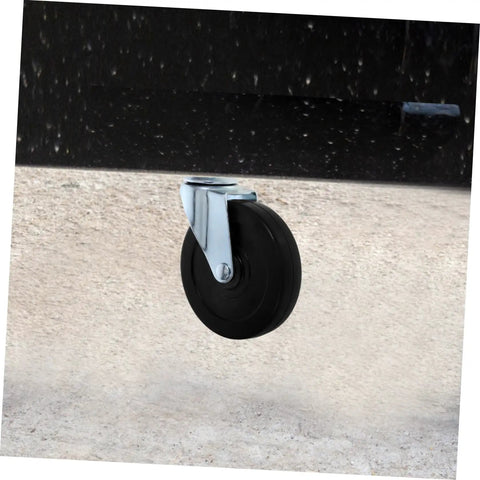 Close-up of Heavy Duty Spring Loaded Gate Caster Wheels with black rubber wheel and steel mount for outdoor fence setup.
