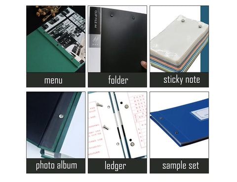Top Shelf Chicago Bind Post Kit Featuring Five Handy M5 Lengths With Scratch Resistant Matte Black Coating shown in assorted file presentations.