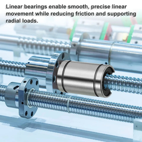 LM12UUOP Open Type Linear Ball Bearings 12mm Bore 21mm OD 2 Pack installed in linear motion system for CNC applications.