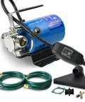 Compact 115V Water Transfer Pump With One Tenth HP Motor, 330 GPH Flow, includes On Off switch, two 6-foot hoses, and accessories