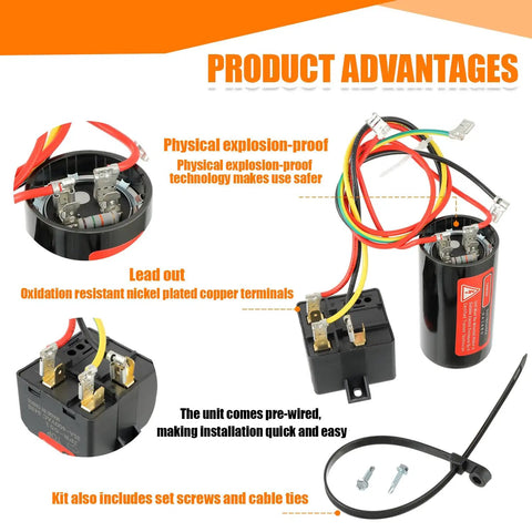 Csr U1 Hard Start Capacitor Kit For One To Three Ton Air Conditioners Pre Wired Setup showing detailed components and color coded leads.