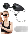Smoother Fit Ipl Goggles With Hella Durable Uv Eye Protection For Salon Skin Therapy And Beauty Hair Removal Blocks Intense Light Up To Two Thousand Nm Easy Adjust Strap And Zipper Case Included Green, shown on a woman using a hair removal device.