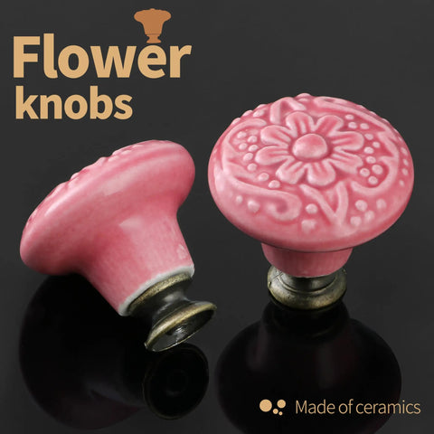 Rose Red Ceramic Flower Cabinet Knobs 10 Pack With Screws Embossed Floral Drawer Handles Kitchen Cupboard Hardware Hits Different Vintage Style Pantry Setup Total Game Changer